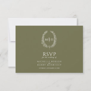 Cartons Réponse Olive vert ovale feuille monogramme option de repa