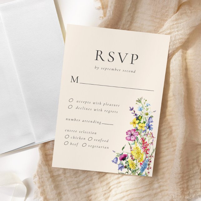 Cartons Réponse Options de repas de mariage à la fleur sauvage Boh (Créateur téléchargé)