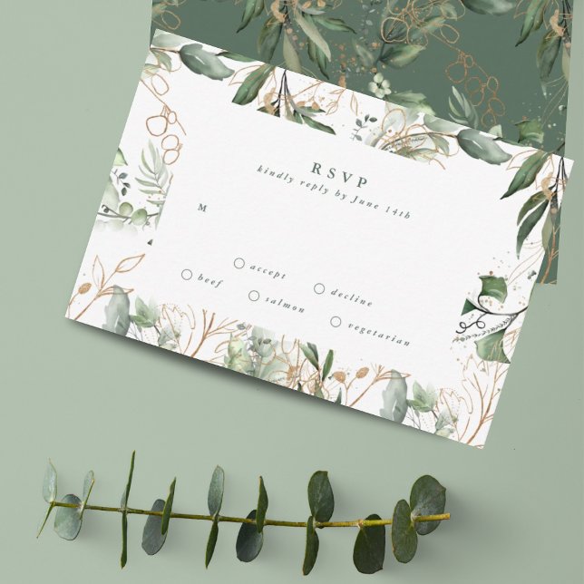 Cartons Réponse Or Moderne Eucalyptus Élégante mousse verte (Créateur téléchargé)