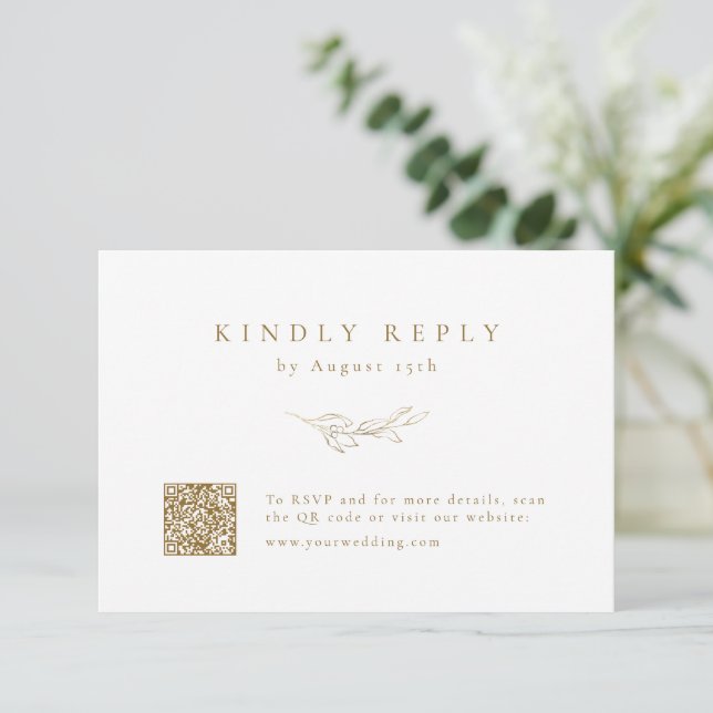 Cartons Réponse Or simple élégance botanique mariage de code QR (Debout devant)