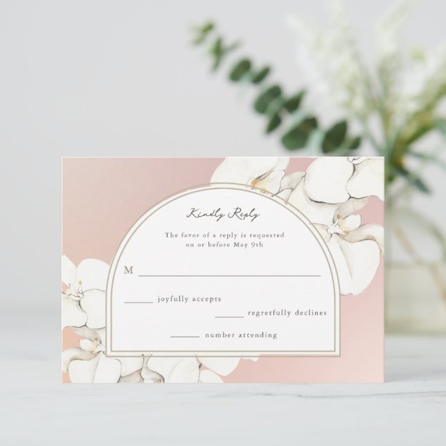 Cartons Réponse Orchidée botanique blanche rose Mariage floral (Debout devant)