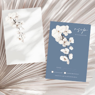 Cartons Réponse Orchidées bleues Dusty moderne Mariage floral cart