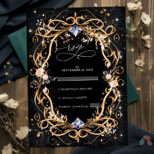 Cartons Réponse Ornate Gold et Diamonds Mariage noir