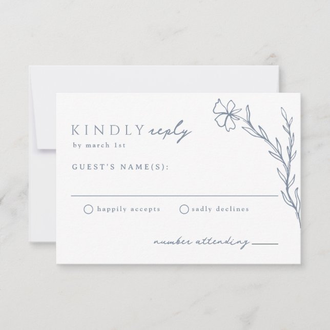 Cartons Réponse Outline florale Boho moderne en Mariage bleu Dusty (Devant)