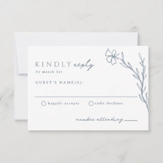 Cartons Réponse Outline florale Boho moderne en Mariage bleu Dusty