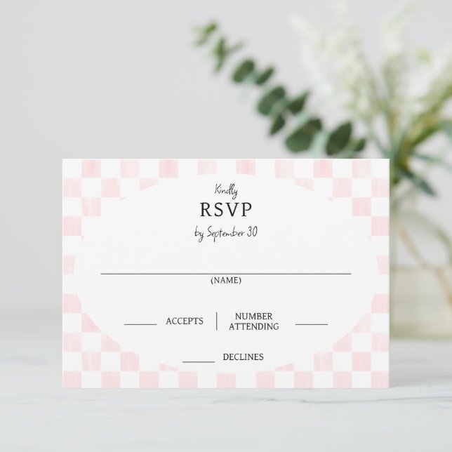 Cartons Réponse Painted Pink Checkerboard Pattern Wedding (Debout devant)
