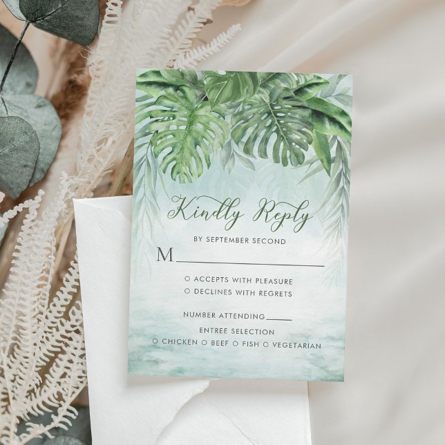 Cartons Réponse Palm Tropical Feuille Aquarelle Mariage vert (Créateur téléchargé)