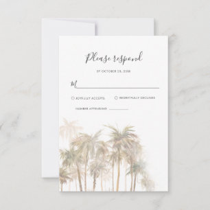 Cartons Réponse Palmiers Côtiers Aquarelle Destination Mariage
