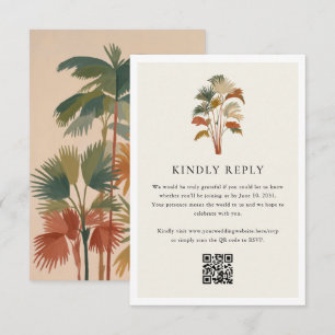 Cartons Réponse Palmiers tropicaux Aquarelle Pastel Boho Mariage