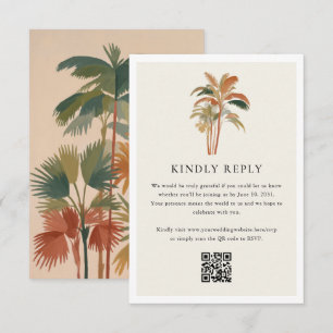 Cartons Réponse Palmiers tropicaux Aquarelle Pastel Boho Mariage