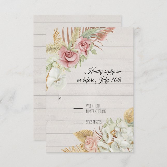 Cartons Réponse Pampas de bois rustique Rose de palmier Foliage de (Devant / Derrière)