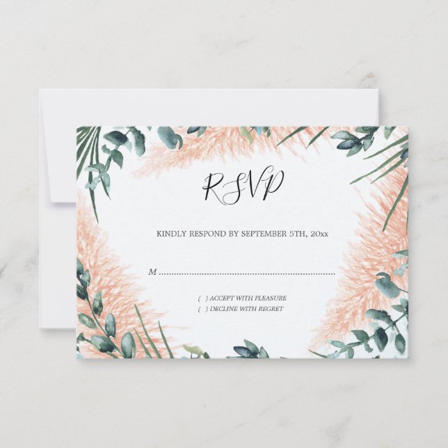 Cartons Réponse Pampas Feuille Foliage Mariage d'aquarelle (Devant)