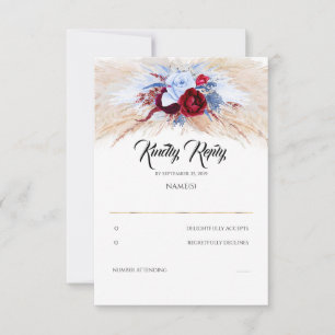 Cartons Réponse Pampas Grass Bourgogne Rouge Dusty Bleu Mariage RS