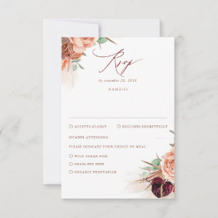 Cartons Réponse Pampas Grass Terracotta Bourgogne Rouge Mariage RS