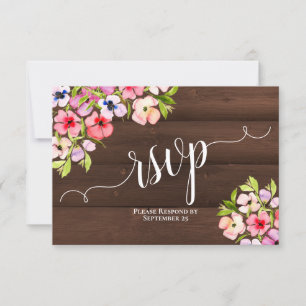 Cartons Réponse Pansies d'aquarelle rustique sur Mariage de bois d