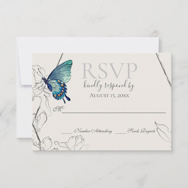 Cartons Réponse Papillon aquarelle et Mariage géométrique Fleur (Devant)
