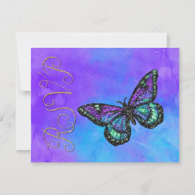 Cartons Réponse Papillon bat mitzvah violet et turquoise peint (Dos)