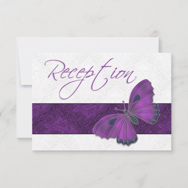 Cartons Réponse Papillon de réception de mariage Brocade violet (Devant)