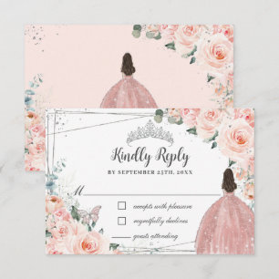 Cartons Réponse Papillon en argent rose pâle Quinceañera
