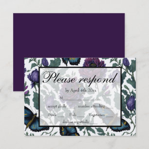 Cartons Réponse Papillon floral vintage prune violette magenta RSV
