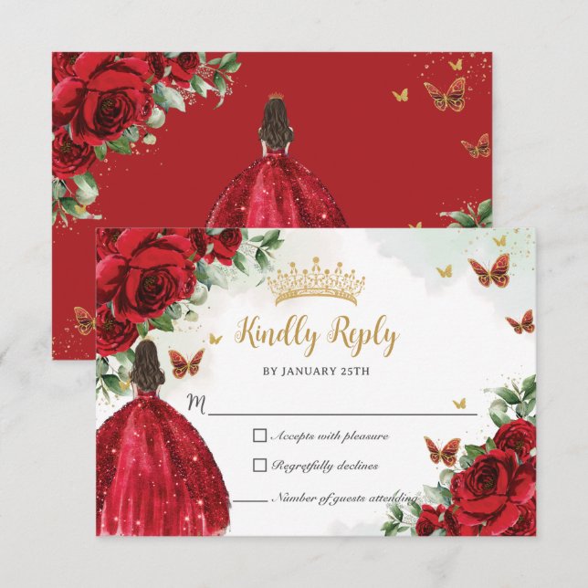 Cartons Réponse Papillons floraux rouges Robe princière Quinceañer (Devant / Derrière)