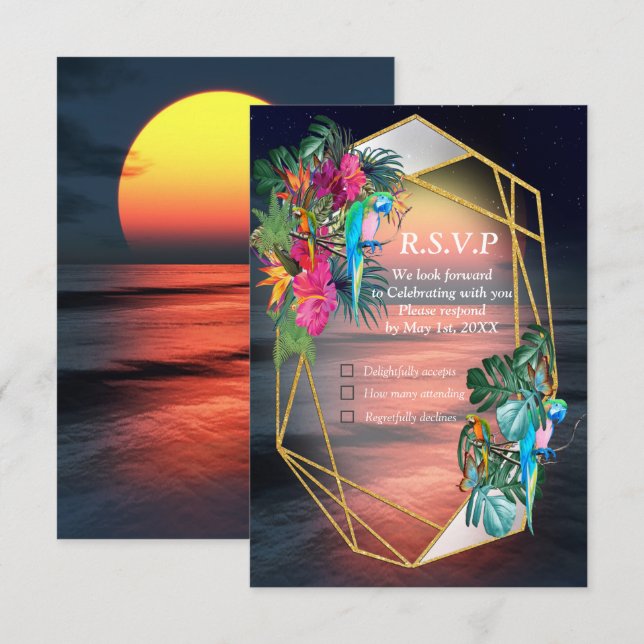 Cartons Réponse Paradis tropical de la flore au coucher du soleil  (Devant / Derrière)
