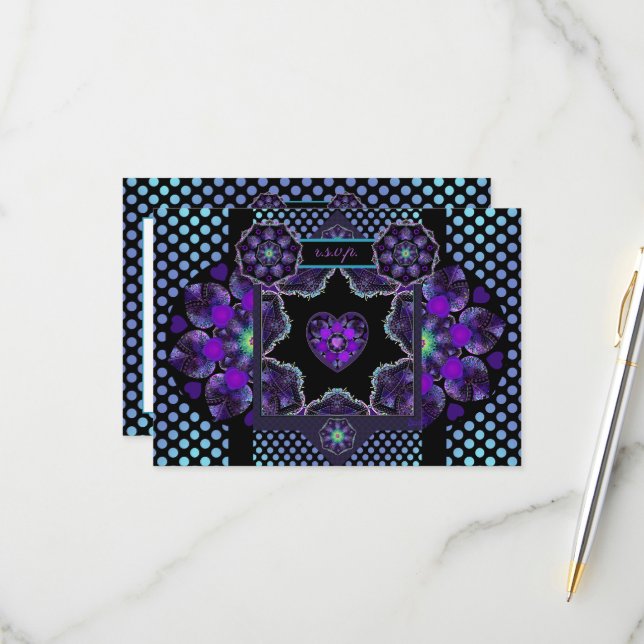 Cartons Réponse Parapluie violet & coeurs .7 (Devant/Arrière en situation)