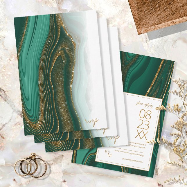 Cartons Réponse Parties scintillant Abstraite Strata Mariage Green (Créateur téléchargé)