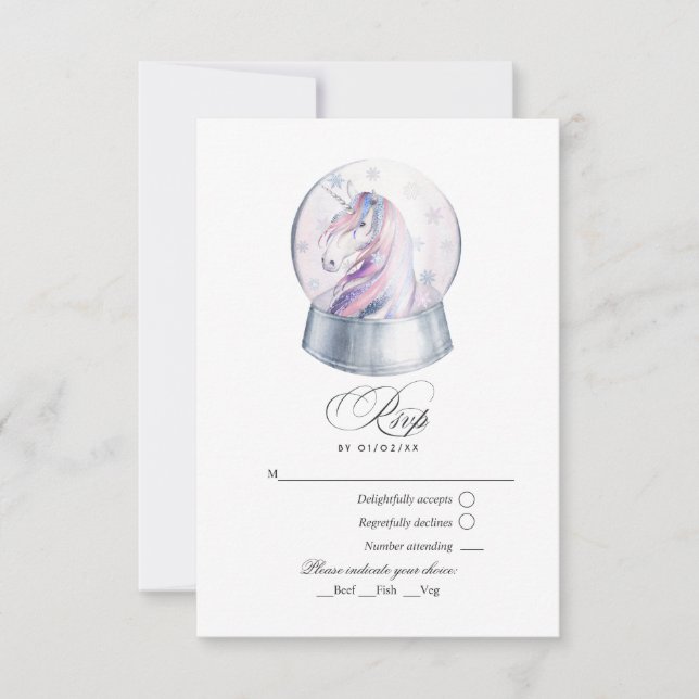 Cartons Réponse Parties scintillant aquarelle Unicorn hiver (Devant)