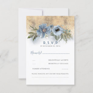 Cartons Réponse Parties scintillant bleu et or Dusty Boho Wedding 