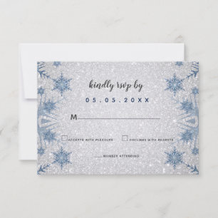 Cartons Réponse Parties scintillant Blue Snowflakes mariage d'hive