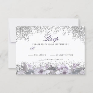 Cartons Réponse Parties scintillant d'argent Floral Violet mariage