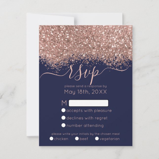 Cartons Réponse Parties scintillant de luxe Rose Gold Marine Maria (Devant)