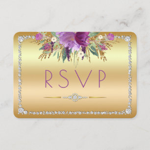 Cartons Réponse Parties scintillant diamant Aquarelle Fleurs or RS