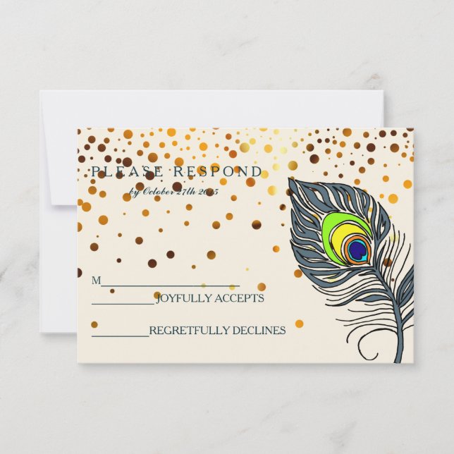 Cartons Réponse Parties scintillant d'or Confetti Peacock Feather  (Devant)