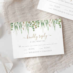 Cartons Réponse Parties scintillant d'or Eucalyptus Mariage vert