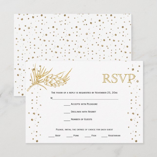 Cartons Réponse Parties scintillant d'or pin et confetti mariage d (Devant / Derrière)