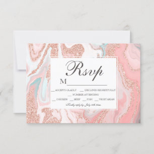 Cartons Réponse parties scintillant d'or rose corail marbre rose d