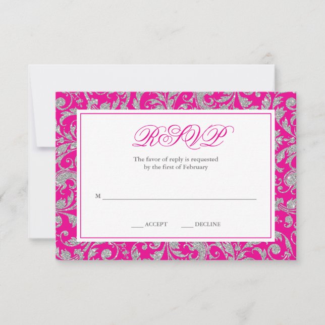 Cartons Réponse Parties scintillant en argent rose chaud Swirl Dam (Devant)