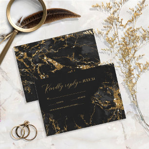 Cartons Réponse Parties scintillant en marbre Mariage Black Gold I