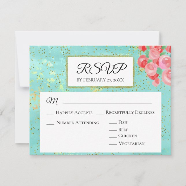 Cartons Réponse *~* Parties scintillant Floral moderne Mariage Abs (Devant)