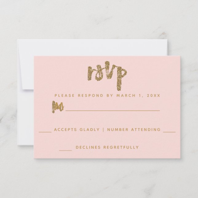 Cartons Réponse Parties scintillant Gold Blush Pink Mariage Simple (Devant)