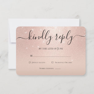 Cartons Réponse Parties scintillant or rose Chic rose Floral Quinc