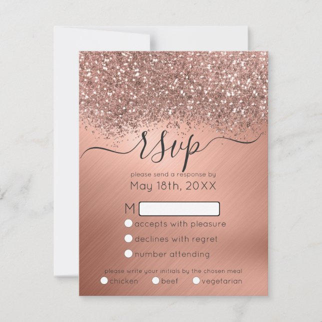 Cartons Réponse Parties scintillant or Rose de luxe Confetti Maria (Devant)