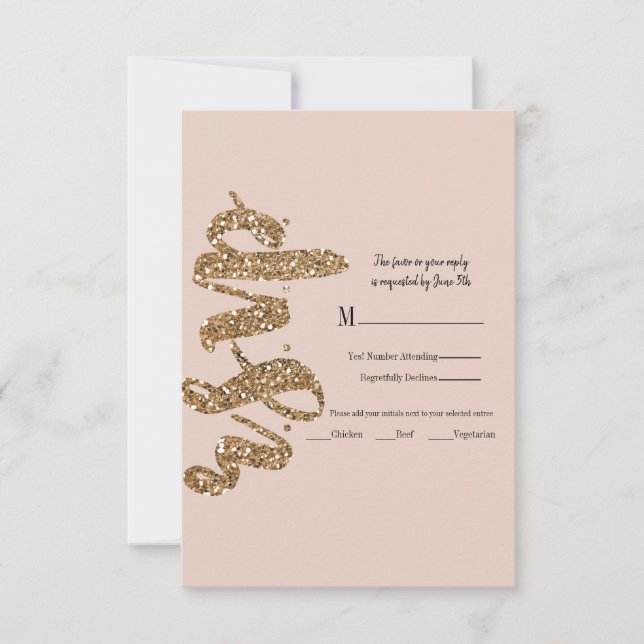 Cartons Réponse Parties scintillant Rose Gold Blush Glam Wedding R (Devant)