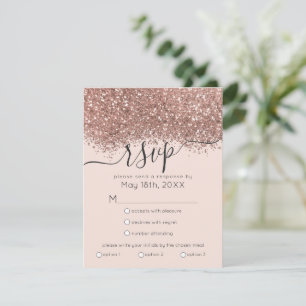 Cartons Réponse Parties scintillant Rose or rose Confetti Mariage