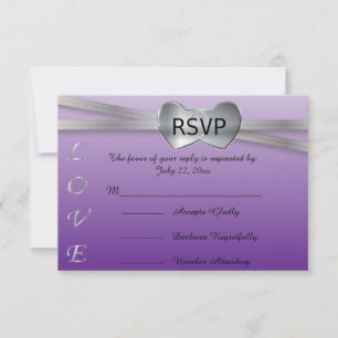 Cartons Réponse Passion Purple et Argent Mariage Coeurs d'amour