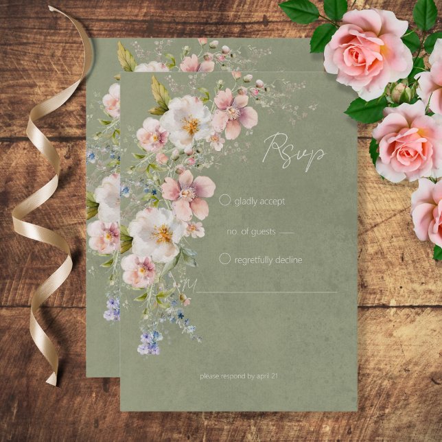 Cartons Réponse Pastel Floral moderne Mariage vert (Créateur téléchargé)
