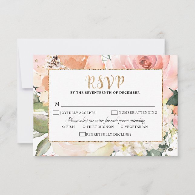 Cartons Réponse Pastel Pink Blush Rose Floral Mariage géométrique (Devant)