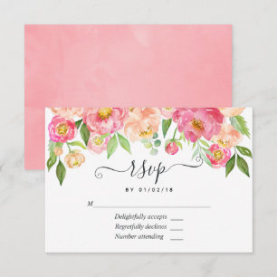 Cartons Réponse Pastel Rose Printemps Aquarelle pivoines Mariage R